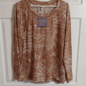 Christopher & Banks Tan and Cream Long Sleeve Relaxed Blouse